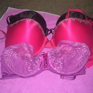 2 Victoria Bombshell bras and a unlined Demi bra